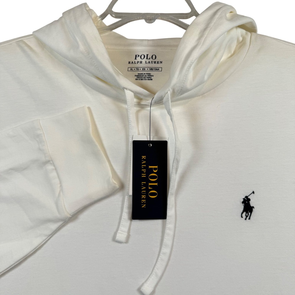 NEW Polo Ralph Lauren Hooded T-Shirt Men XL White Long Sleeve Cotton Jersey